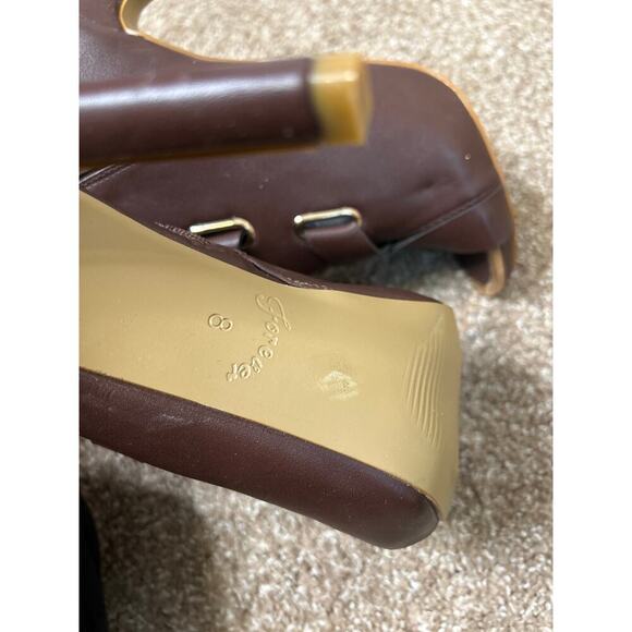 New bootie heels strappy chocolate brown open toe gold hardware Sexy SZ 8 - Picture 6 of 7